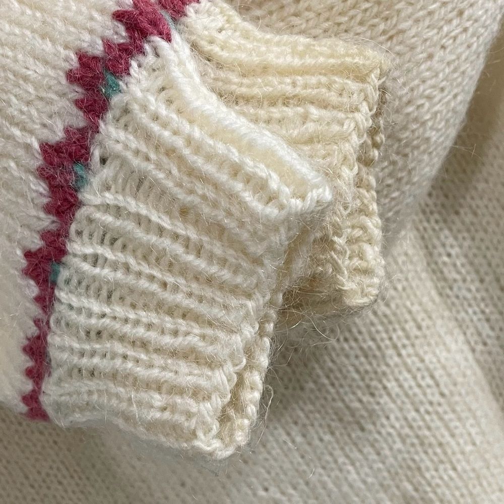 HANDMADE HANDKNIT Fair Isle Chunky Knit Sweater Roses Flowers Cream Pink S - Picture 6 of 7